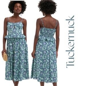 Tuckernuck Hyacinth House Leafy Blue Floral Women's Dress Sz S EUC